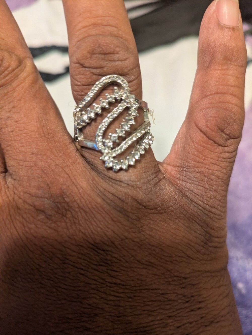 Paparazzi Silver Tone Rhinestone Stretch Statement Ring Adjustable Cocktail Ring